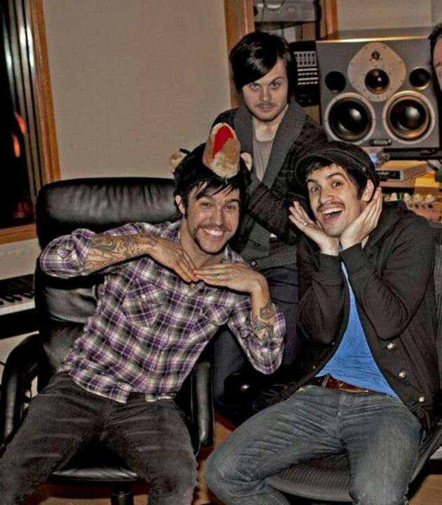 Pete Wentz Spencer Smith and Brendon Urie in the studio for Vices and Virtues 