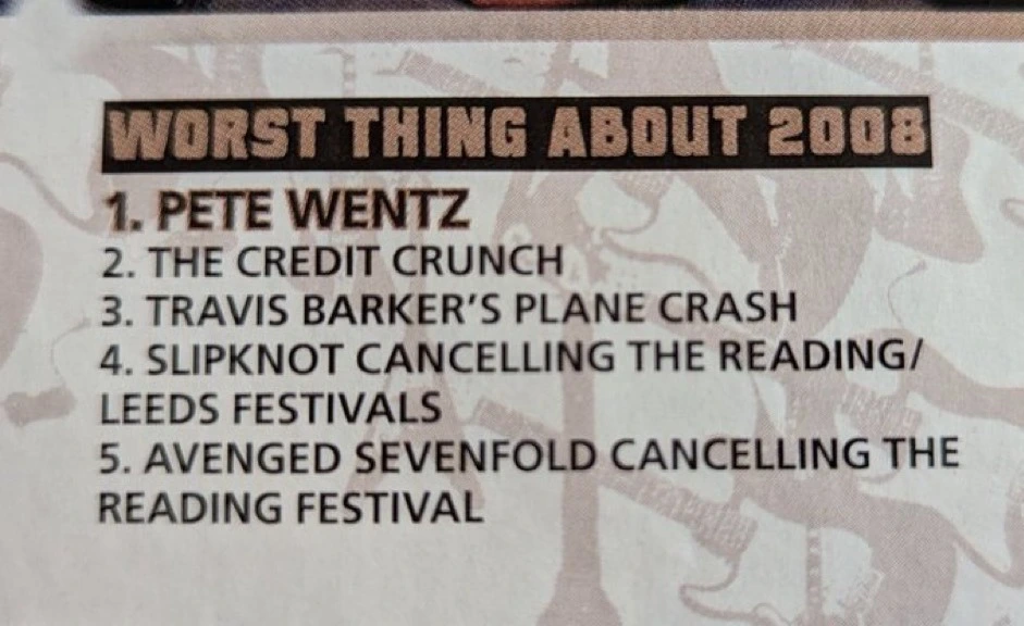 Pete Wentz named as one of the worst things of 2008